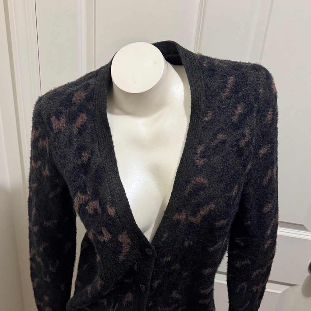 Ann Taylor Black and Brown Leopard Textured Print,  Cardigan - Picture 6 of 12